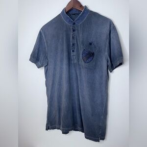 Love Moschino Blue Henley Short Sleeve T-Shirt w/ Logo Embroidered Badge Patch L